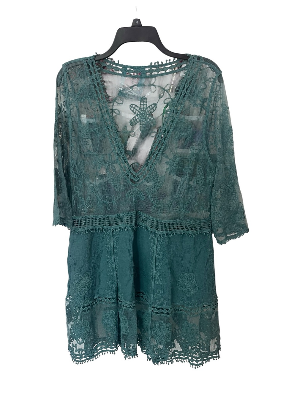 V-Neck Lace Swim Coverup Tunic in Teal